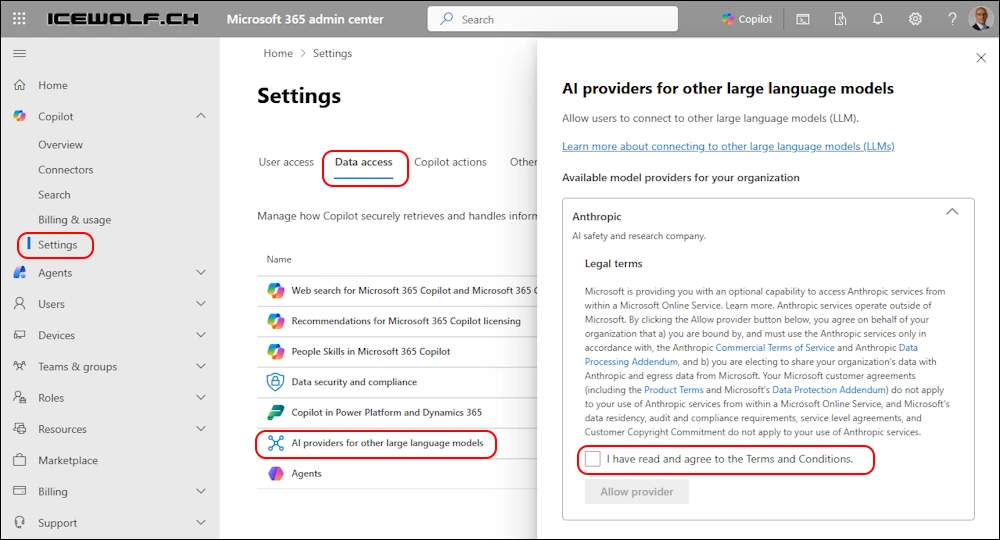 Enable Claude on Copilot Researcher Agent — Icewolf Blog configuration